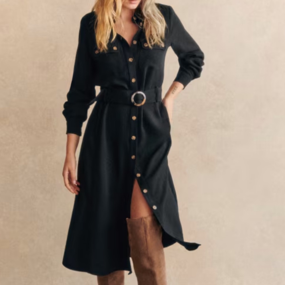 NWT Sezane Tea Dress - Midi - Black - 36 / US 4